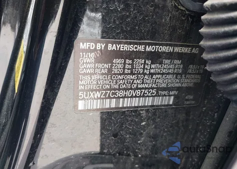 2017 BMW X3 Sdrive28I from USA, damaged, VIN 5UXWZ7C38H0V87525